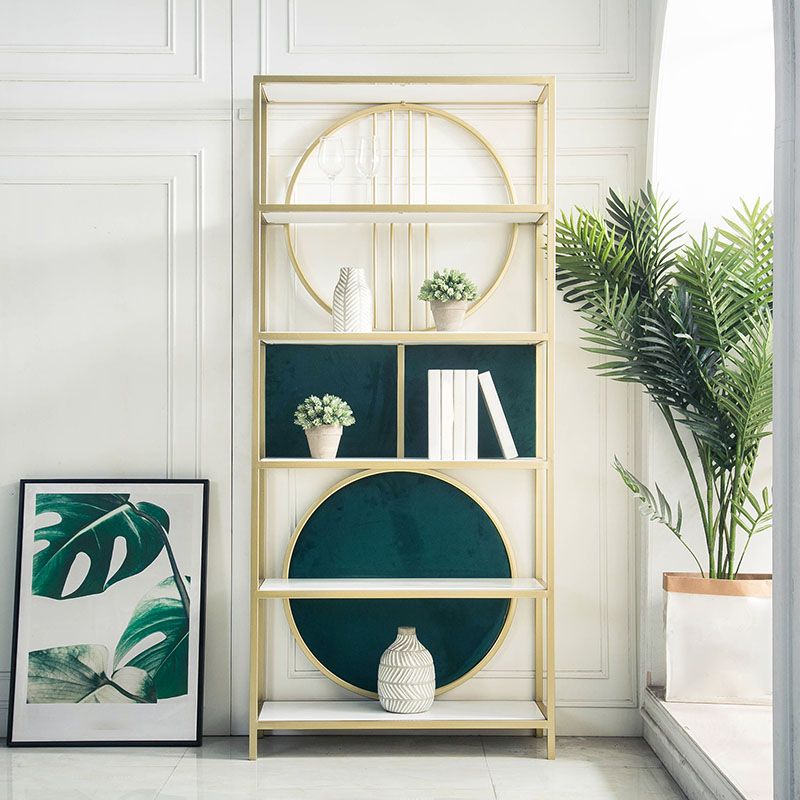 Modern Style Bookcase Gold Metal Open Back Etagere Bookshelf for Home Office