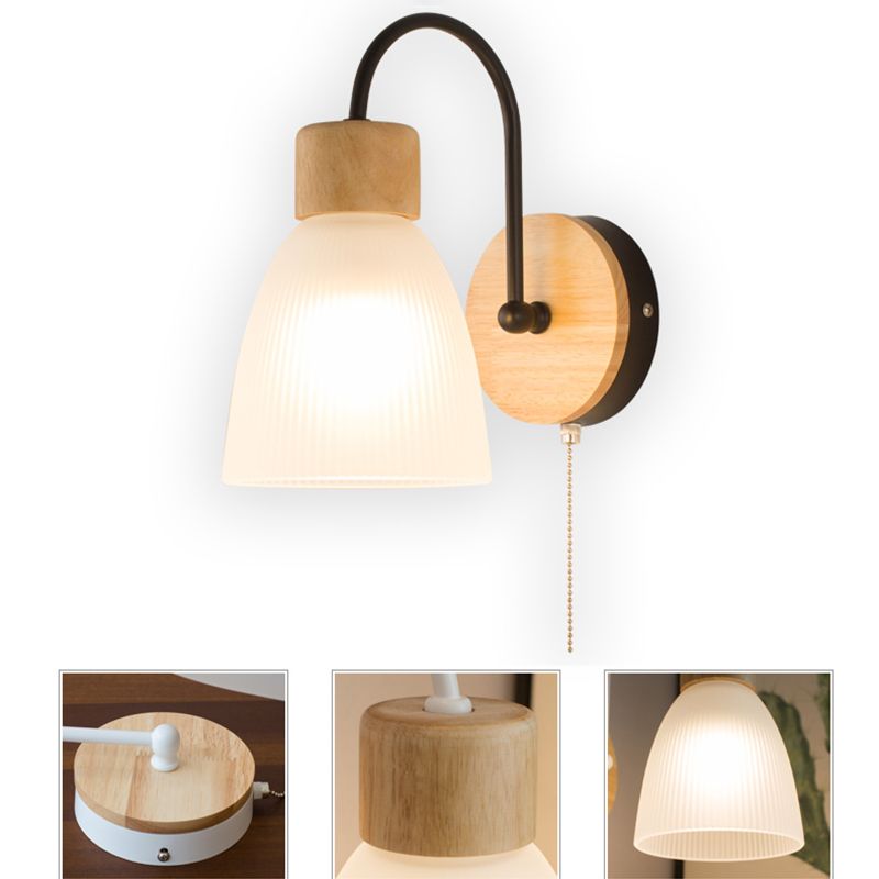 Cone Wall Sconce Lighting Minimalist Style Wood Bedroom Sconce Light Fixture in Black