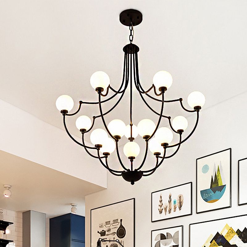 Black 14 Lights Chandelier Light Fixture Traditional Frosted Glass Molecular Pendant Lamp for Living Room
