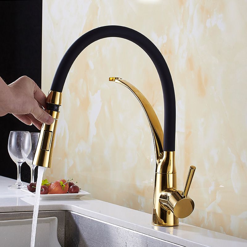 1-Hole Kitchen Faucet Metal Single Handle Kitchen Faucet with Pull Out Sprayer