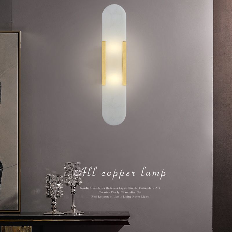Modern Simple Wall Sconce 2 Head Marble Wall Mounted Light Fixture for Living Room