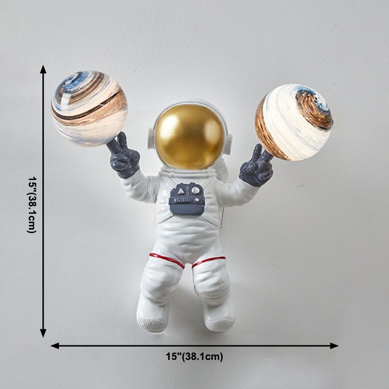 Blown Glass Planet and Astronaut Wall Light Kids Style 2-Head Wall Lighting Fixture