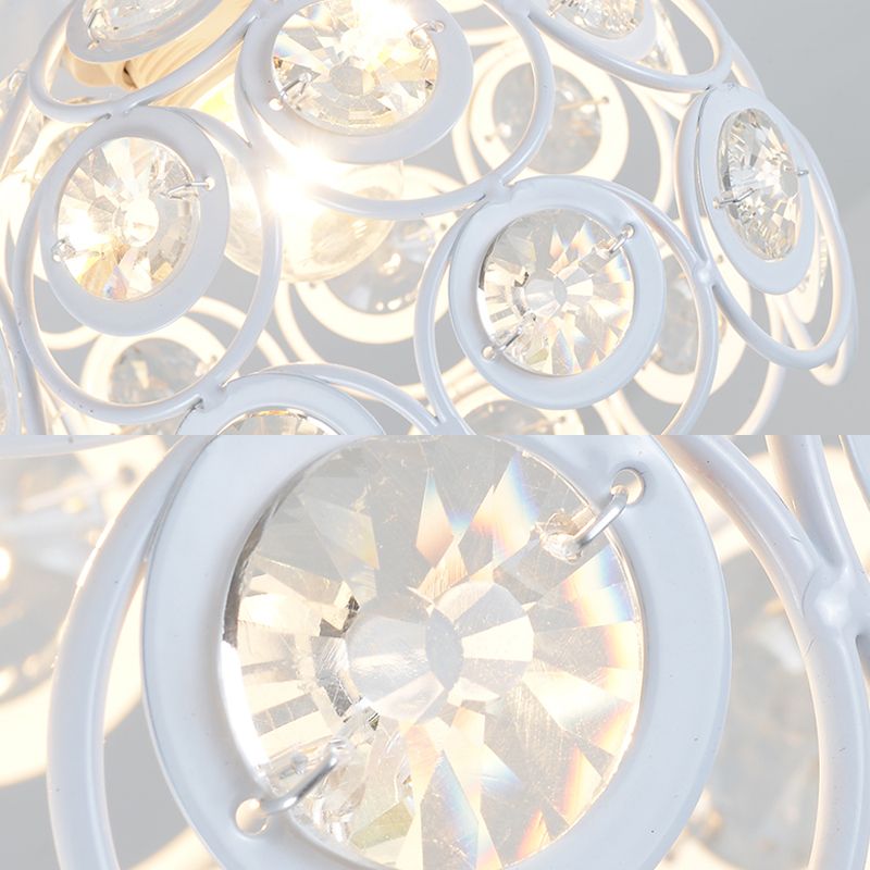 Plafonnier en forme de dôme blanc/noir avec perle de cristal, plafonnier moderniste en métal à 1 lumière pour cuisine