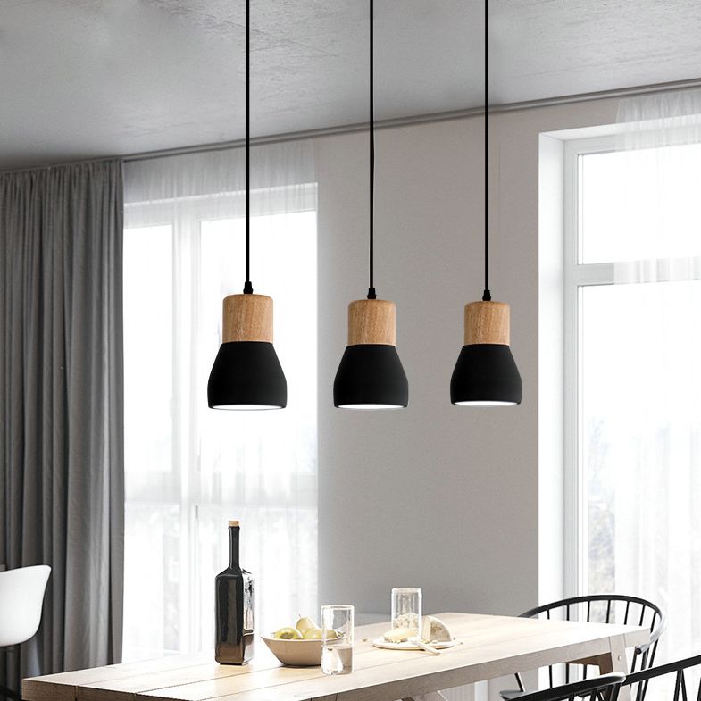Shaded Suspension Pendant Light Minimalist Style Wooden Hanging Light Fixture for Restaurant