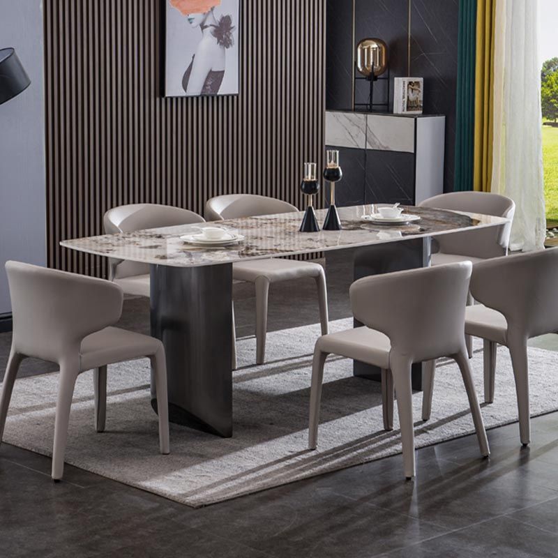 Modern Black Base Dinner Room Kitchen Table Rectangle Stone Dinette Table