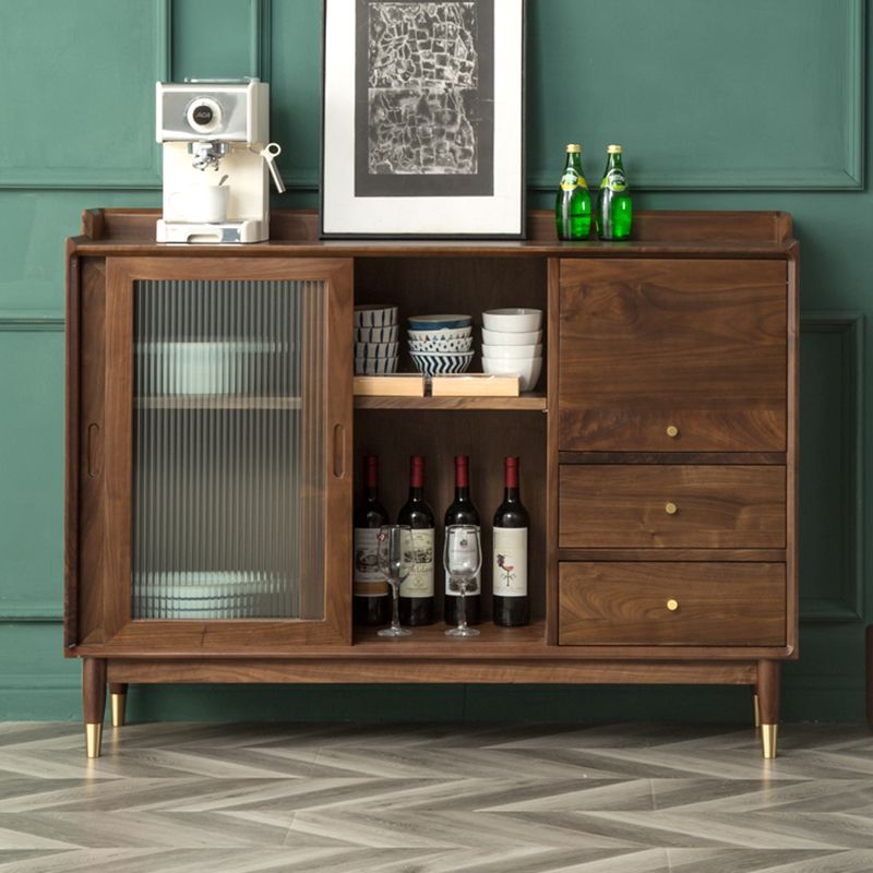 Modern Glass Doors Solid Wood Sideboard Cabinet with Cabinets and Drawers