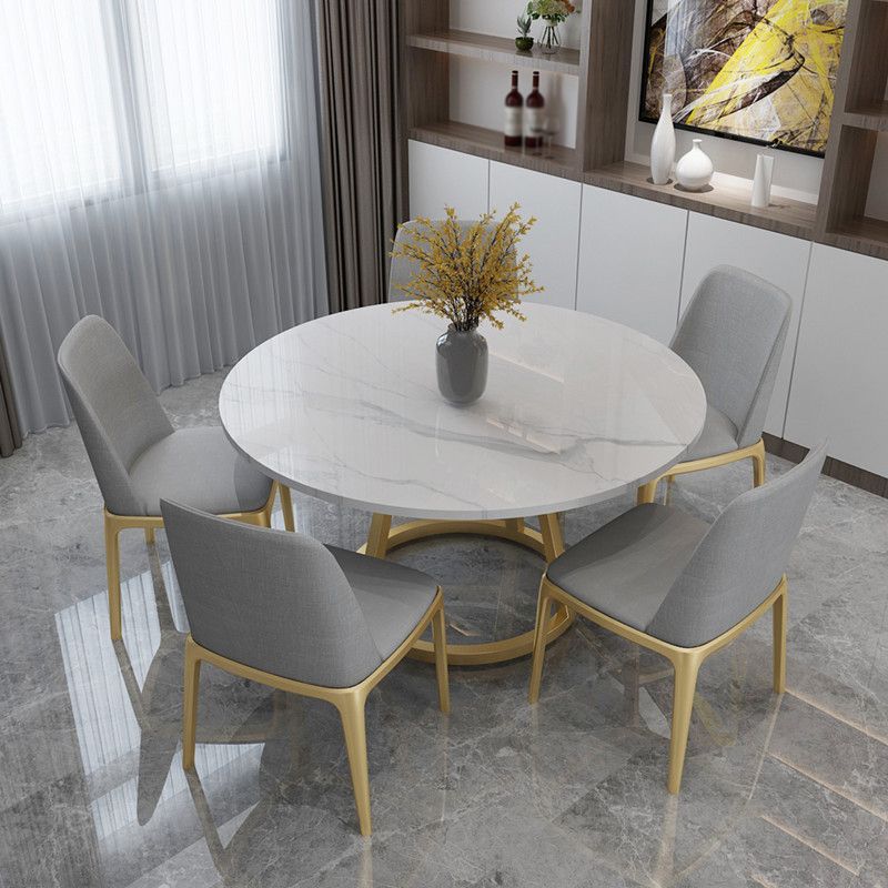Contemporary Round Dining Table Sintered Stone Top Iron Pedestal Table