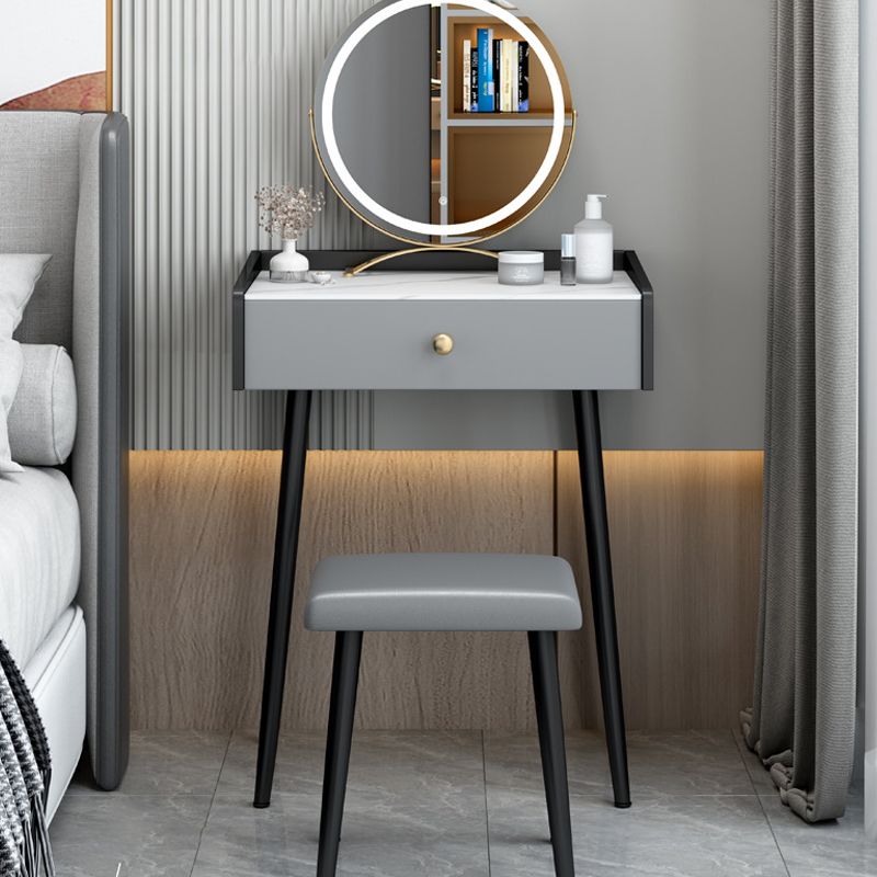 Contemporary Stone Vanity, Storage Drawer With Stool, Black/White