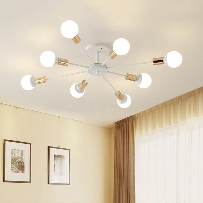 6/8/9 Bulbs Sputnik Semi Flush Mount Retro Industrial White Finish Metal Ceiling Lighting for Bedroom