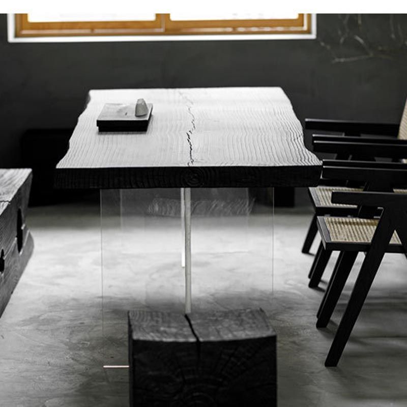 Acrylic Clear Double Pedestal Dining Table Modern Solid Wood Top Dinette Table