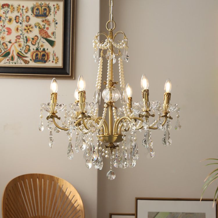 American Chandelier Brass Multi Light Hanging Light with Crystal for Bedroom