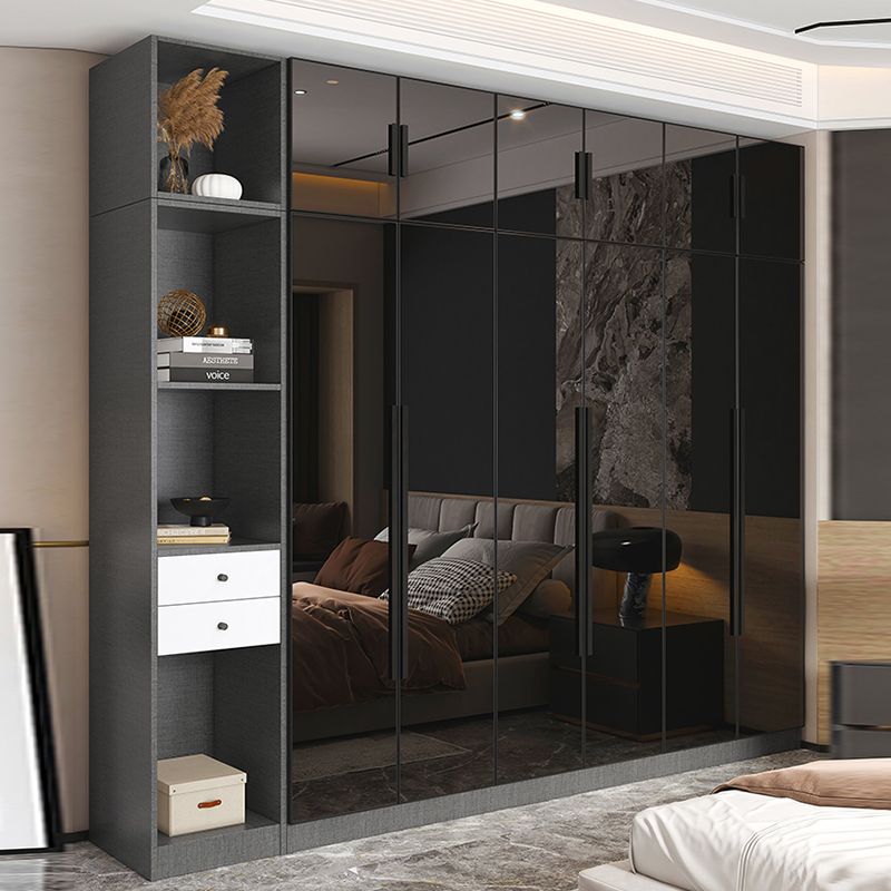 Black Color Glass Wardrobe Soft Close Door Wardrobe Closet for Home