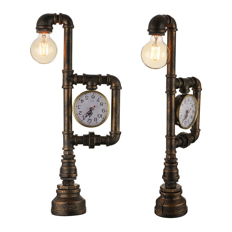 Brass 1 tavolo da testa Luce in stile rustico in ferro battuto tavolo da tavolo con decorazione dell'orologio