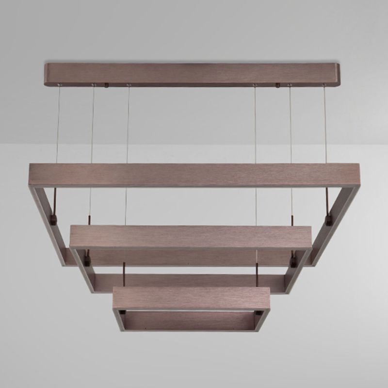 3-Tier Square LED Pendant Light Modern Metal Coffee Finish Chandelier for Living Room