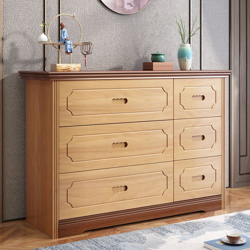 Contemporary Rubber Wood Dresser 33"H Storage Chest with 6 Drawer for Bedroom