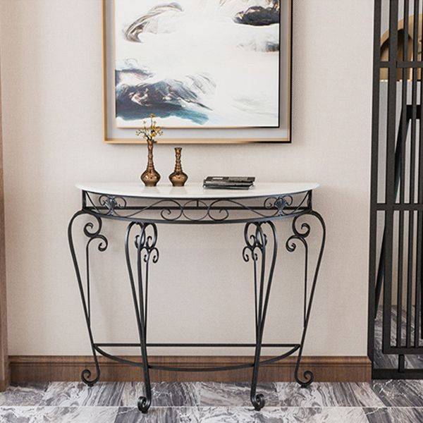 Modern Marble Console Sofa Table Half Moon End Table for Hall
