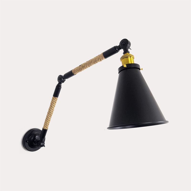 Industrial Rope Wall Sconce Cone Shape Wall Light with Metal Shade for Living Room