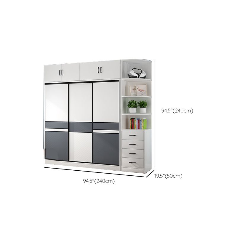 White Wood Frame Wardrobe Freestanding Wardrobe Armoire with Shelves