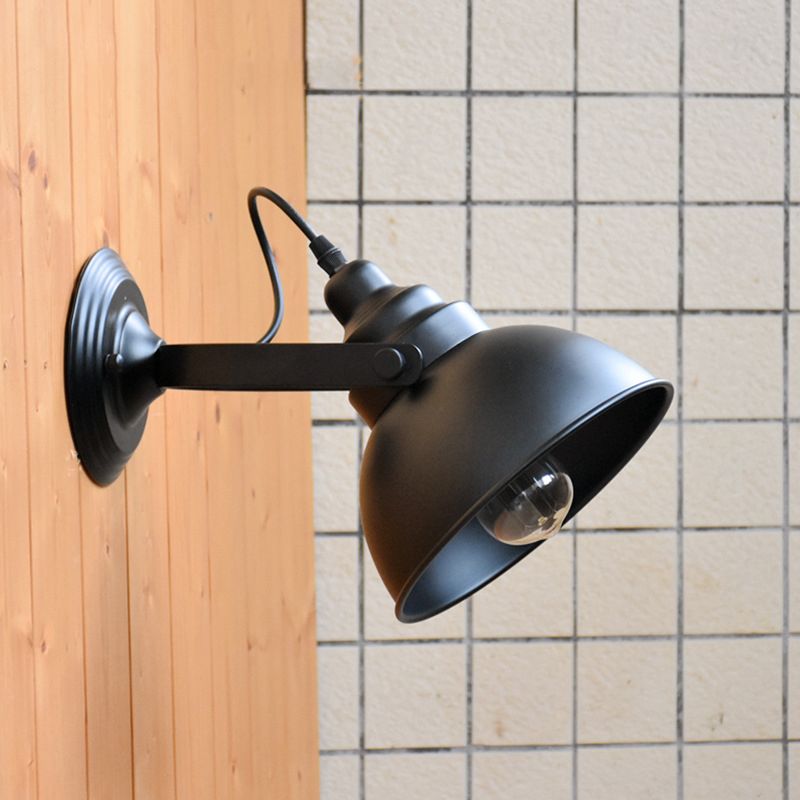 1-Head Wall Light Sconce Farmhouse Bowl Shade Metal Wall Lighting with Adjustable Handle in Black