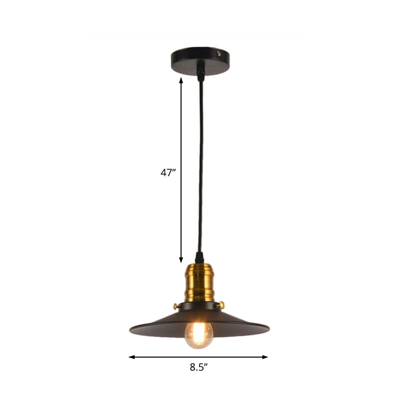 8.5"/10"/12" Wide Single Bulb Metal Pendant Light Fixture Industrial Black Flared Dining Room Hanging Lamp