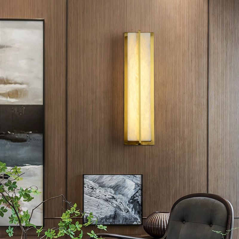 Modern Wall Lamp Square Shape Wall Mount Lamp with Stone Shade for Bedroom