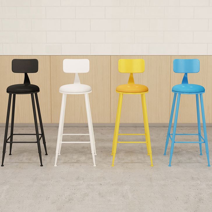 Nordic Armless Backrest Counter Stool Iron Kitchen Bar Stool with Leather Cushion