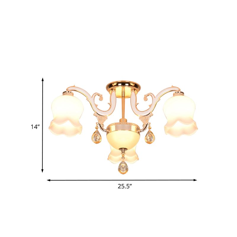 Bloom Dining Room Plafond Light Simplicity Cream Glass 4 têtes Gold Crystal Semi Flush