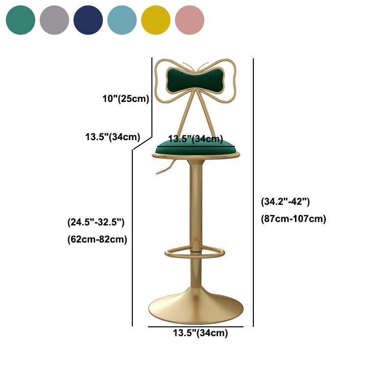 Glam Iron Adjustable Swivel Barstool Low Back Indoor Tall Stool with Upholstered Seat
