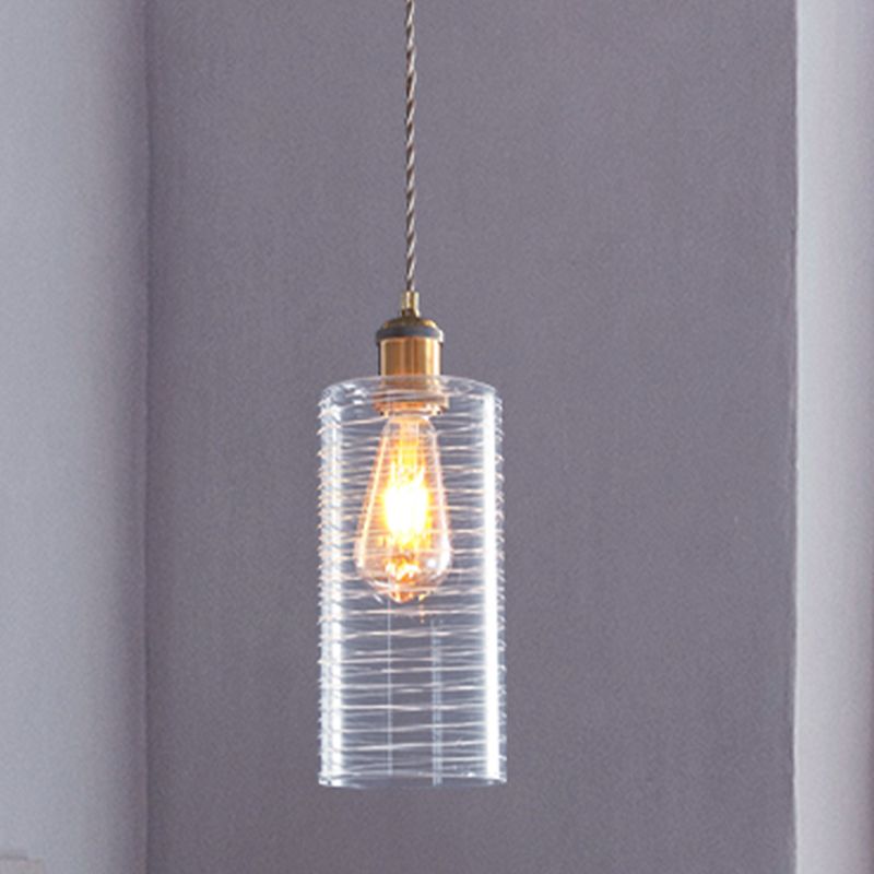 Kolonialisme kolom Down Lighting Pendant 1-Bulb Clear Glass Hangend plafondlicht in goud