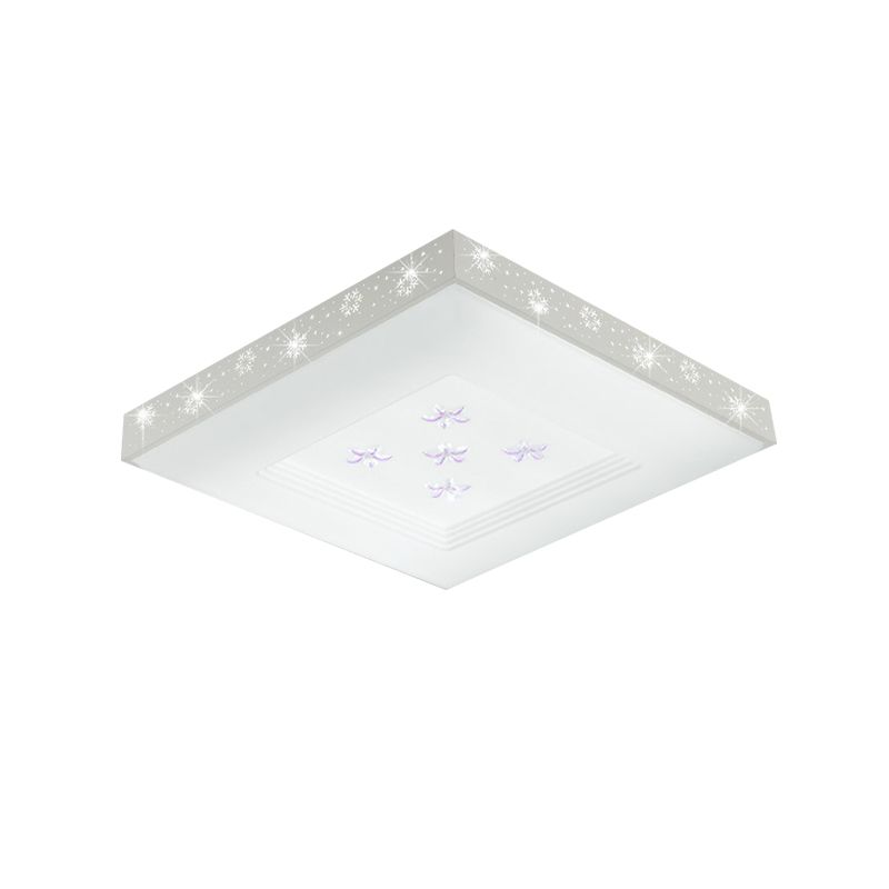 White Squared Flush Ceiling Light Modernism LED Metal Flush Mount in White/Warm/3 Color Light with Flower Pattern