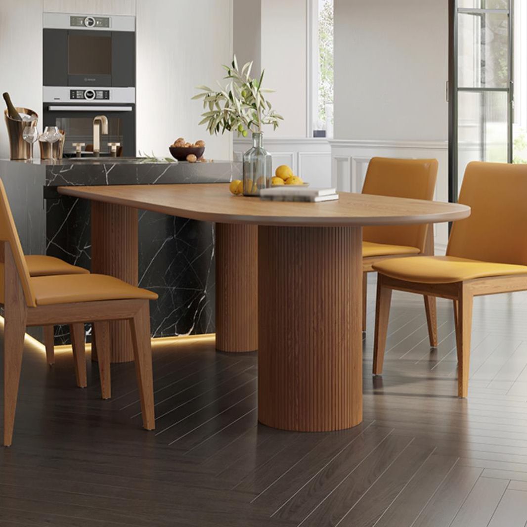 Contemporary Dining Table Pine Solid Wood Table with 3 Legs for Dining Room