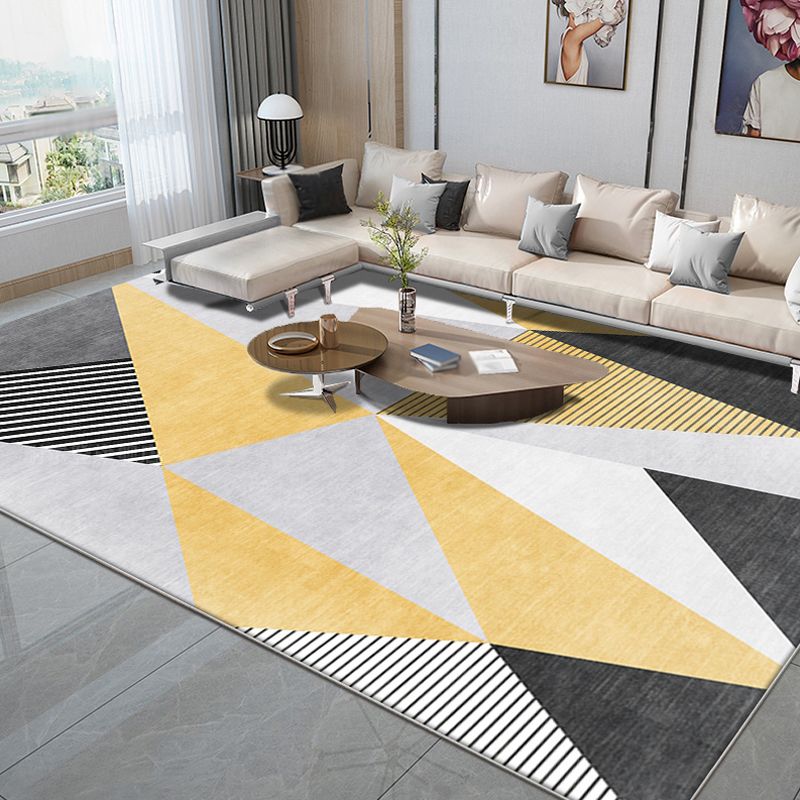 Nordic Striped Pattern Rug Yellow Polyester Carpet Washable Anti-Slip Backing Pet Friendly Rug for Parlour