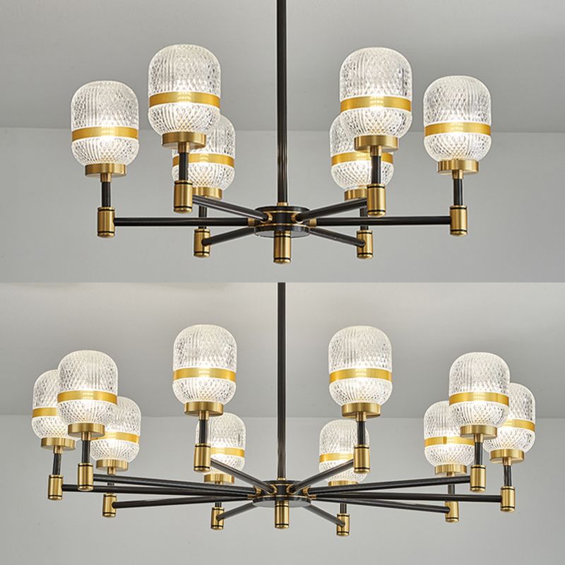 Barrel Chandelier Light Fixture Vintage Ribbed Glass Pendant Lighting for Restaurant