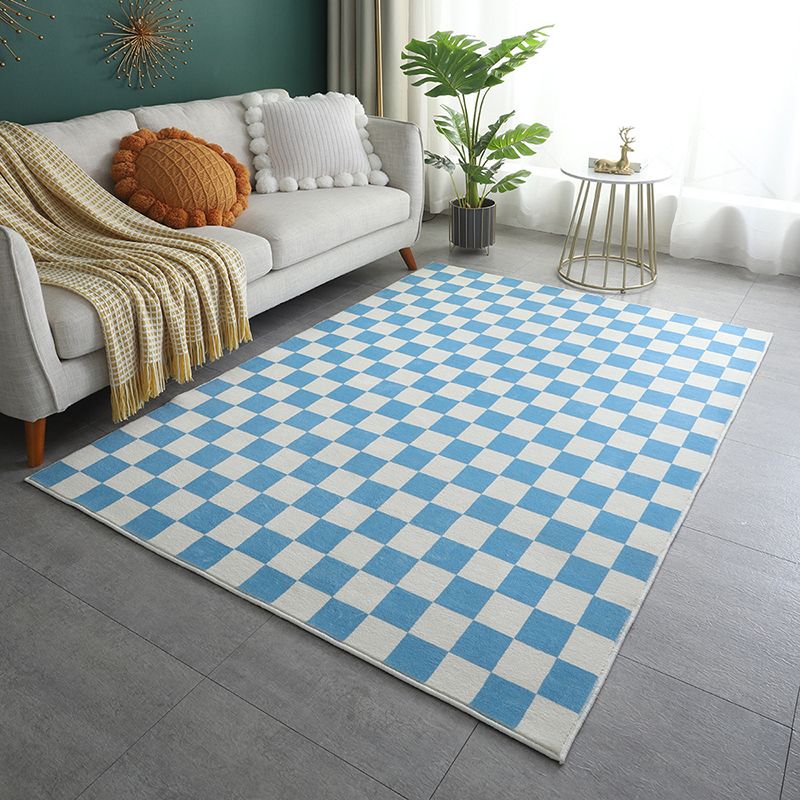 Checkerboard Living Room Rug Polyester Geometric Rug Non-Slip Backing Rug