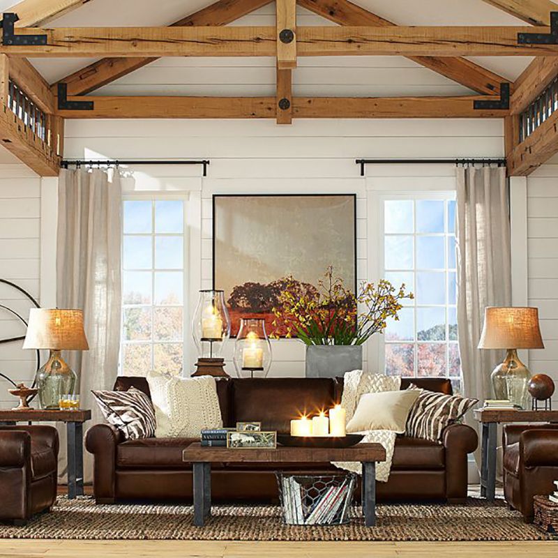 Farmhouse Wood 4 Legs Coffee Table Rectangle Table in Brown Finish