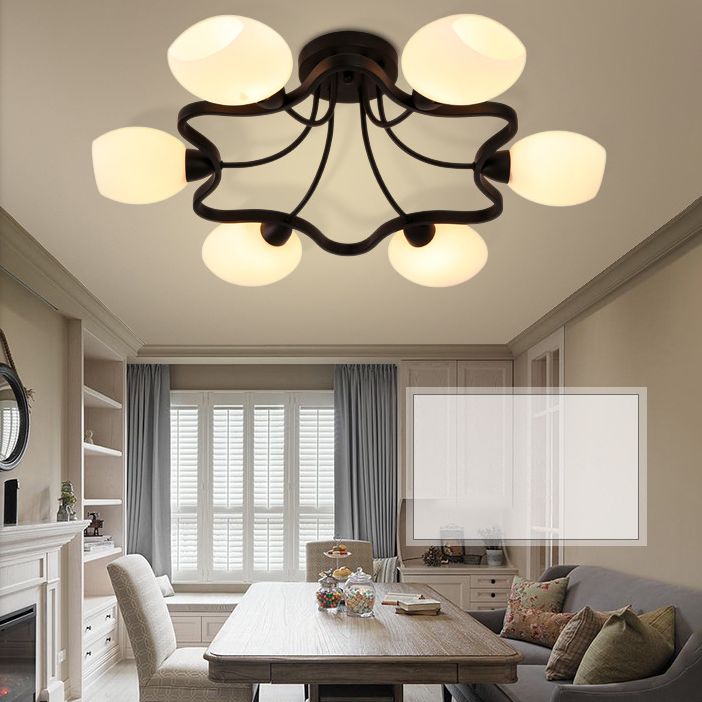 Luz de montaje semi de montura semi de vidrio sombreado Simplicidad Semi Flush Light en negro