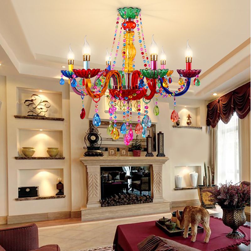 Nordic Multi Head Macron Chandelier Glass Pendant Lighting Fixtures for Bedroom