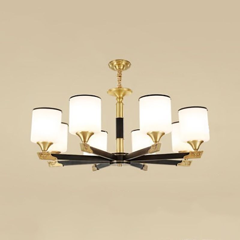 Multi Lights Cylinder Hanging Light American Style Glass Pendant Light for Living Room