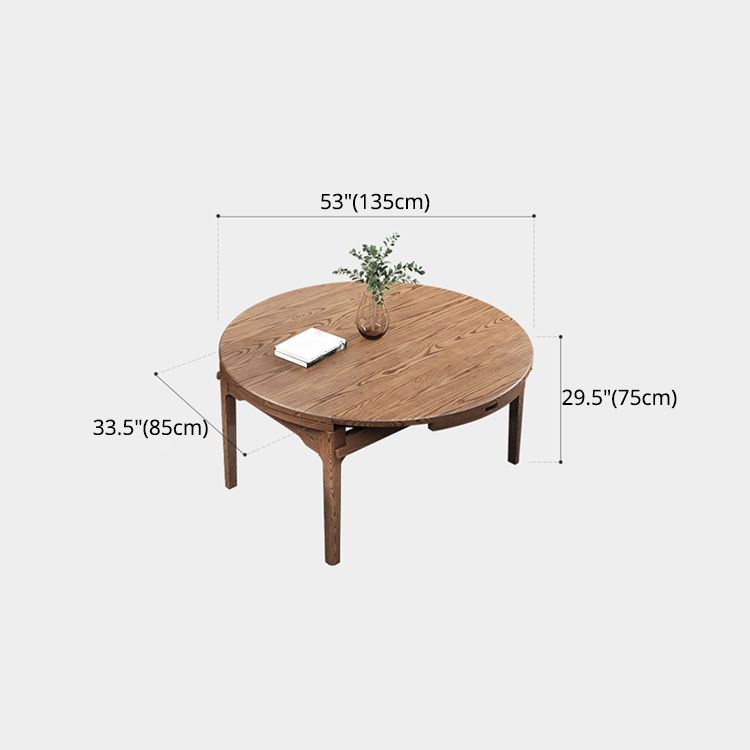 Extendable Ash Wood Dining Table for Restaurant Modern Brown Round Table with 4 Legs