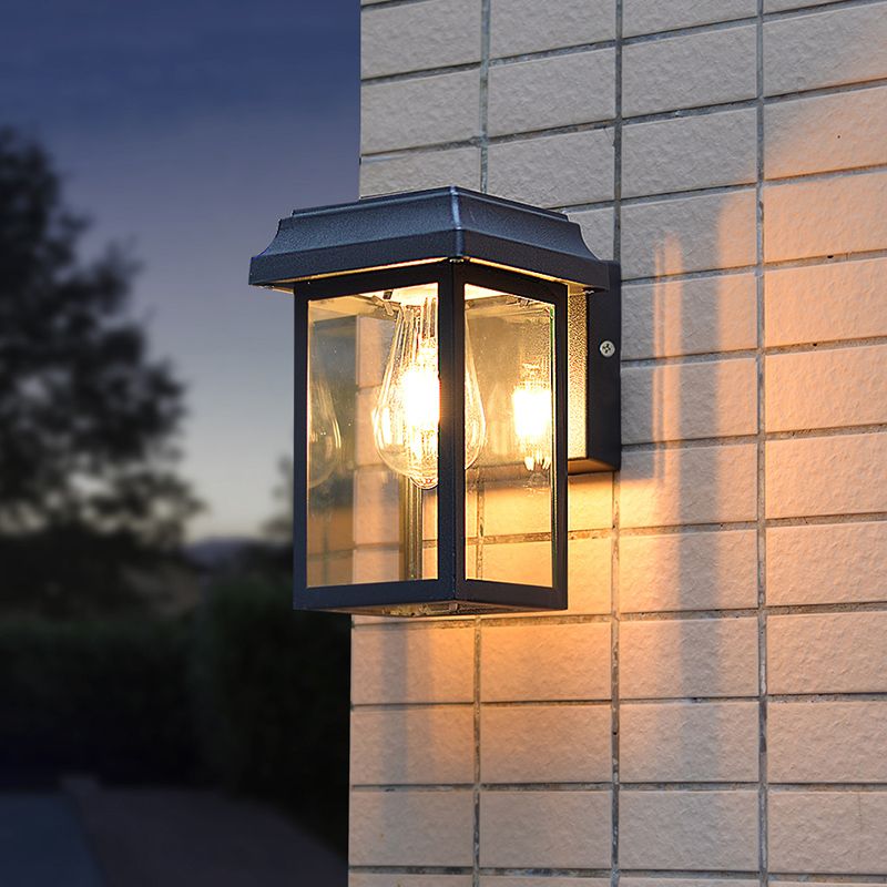 Modern Aluminum Wall Light Black Box Shape Wall Sconce with Glass for Patio
