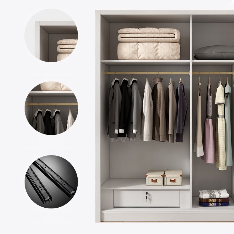 White Sliding Wardrobe Closet with Shelves Wooden Wardrobe Armoire