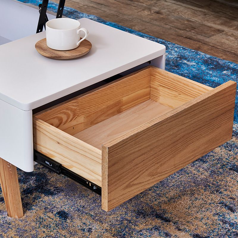 Retangular Natural Wood 4 Legs Coffee Table 1 Single Modern Cocktail Table with Drawers