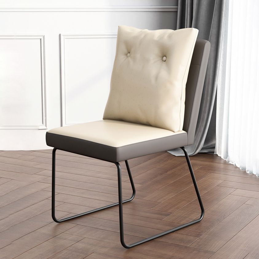 Industrial Armless Solid Back Chair Leather Dining Side Chair