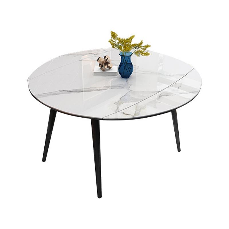 Contemporary Stone Dining Table Round Dining Table with 4 Wood Legs in Black