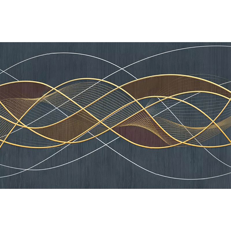 Modern Swirling Line Mural Wallpaper Dark Blue Coffee Shop Wall Covering, Full Size