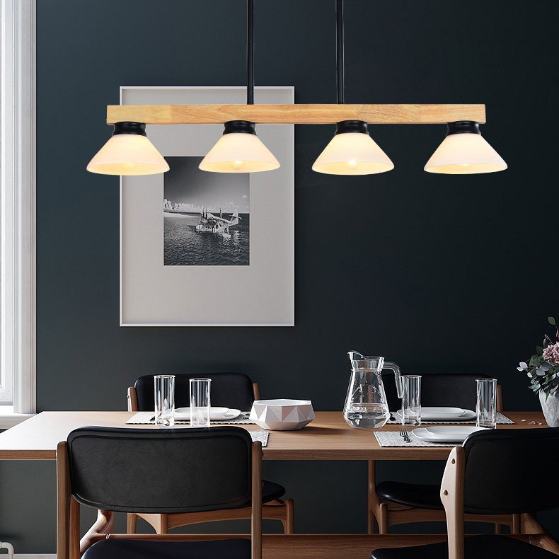 Cone Wood and Glass Island Ceiling Light Transitional Dining Room Island Light Fixtures