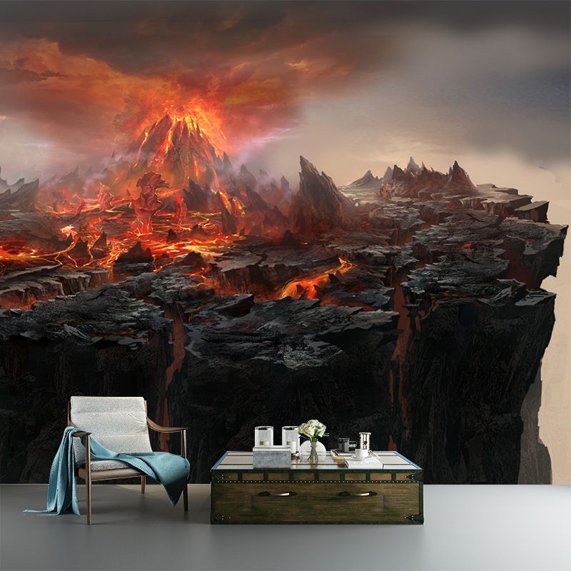 Photography of Volcano Eruption Mural for Accent Wall, Black-Red, Custom Size Available