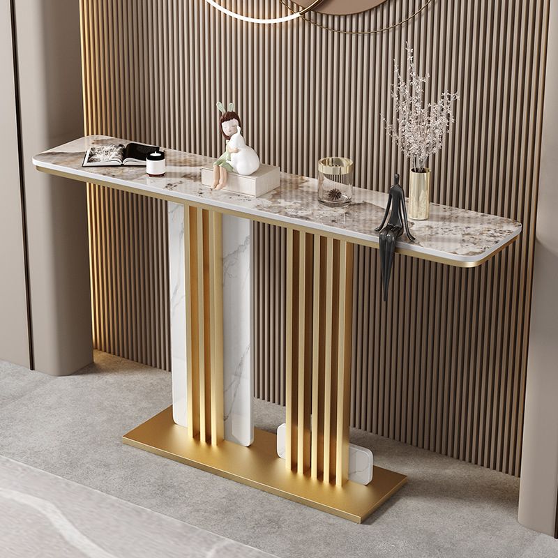 Glam Stone Accent Table Rectangle Iron Console Sofa Table for Hall