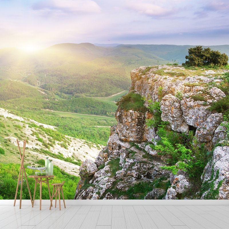 Large Mountain Peak Landscape Mural Blue-Green Non-Woven Wall Art, Washable, Custom Print