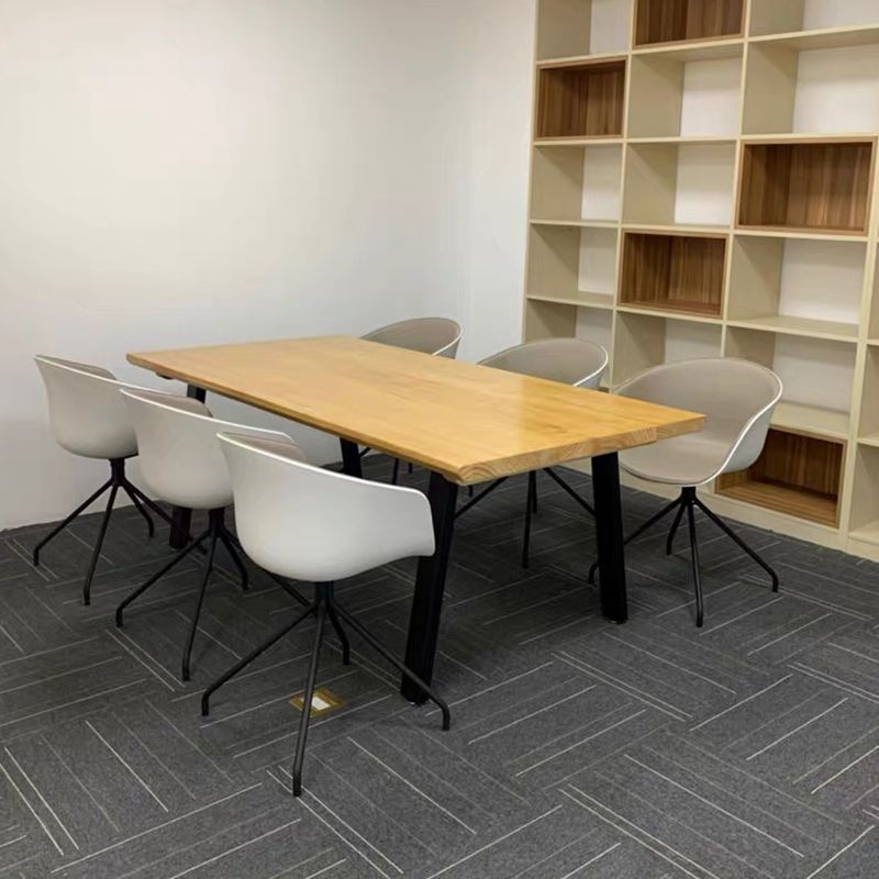 Rectangle Wood Color Dining Table Solid Wood Table Industrial with 4 Legs